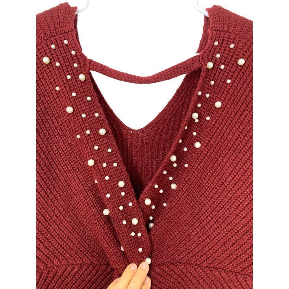 Women’s Shein Twist Back Bead Bling Pull Over Sweater Size 3XL 5347 V-neck
